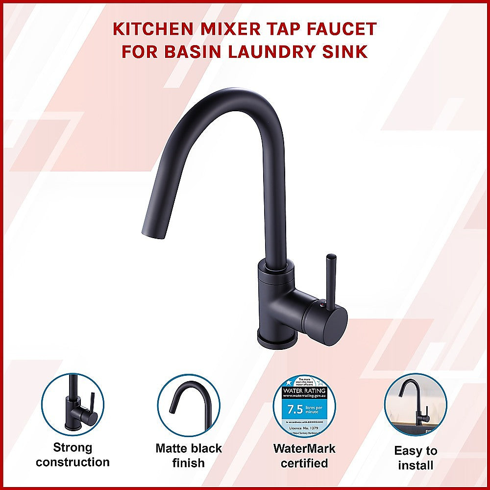 Kitchen Mixer Tap Faucet Basin Laundry Sink - BLACK