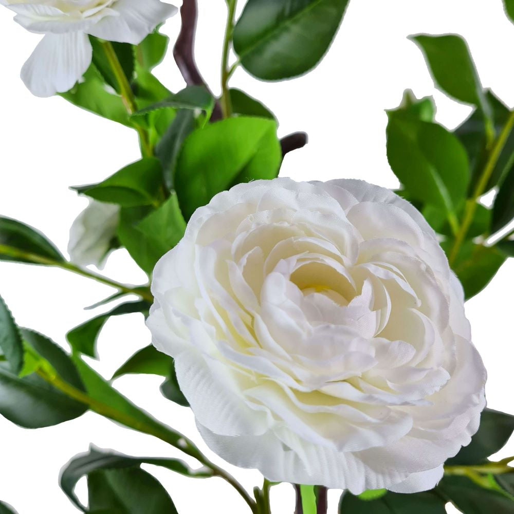 Flowering Natural White Artificial Camellia Tree 100cm