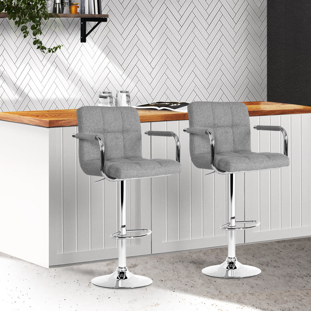 Artiss Set of 2 Bar Stools Gas lift Swivel - Steel and Grey