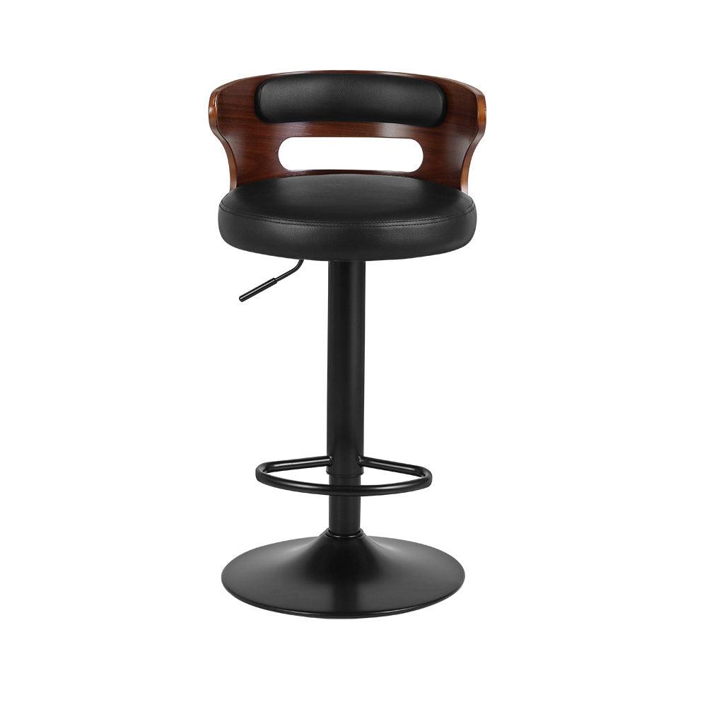 Artiss Set of 2 Bar Stools Kitchen Wooden Gas Lift Leather Stool Metal Black Barstools