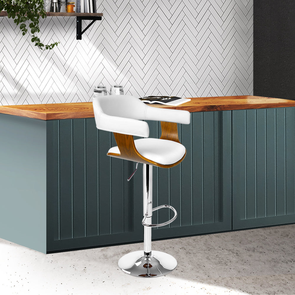 Artiss Wooden PU Leather Bar Stool - White and Chrome