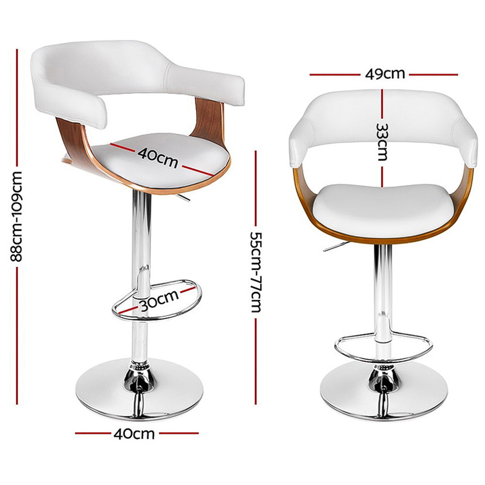 Artiss Set of 2 Wooden PU Leather Bar Stool - White and Chrome