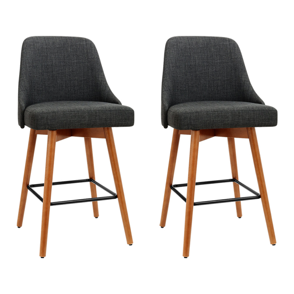 Artiss Set of 2 Wooden Fabric Bar Stools Square Footrest - Charcoal