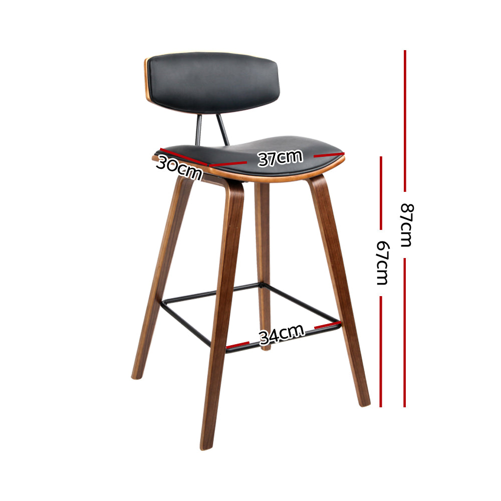 Artiss Set of 2 PU Leather Circular Footrest Bar Stools - Black