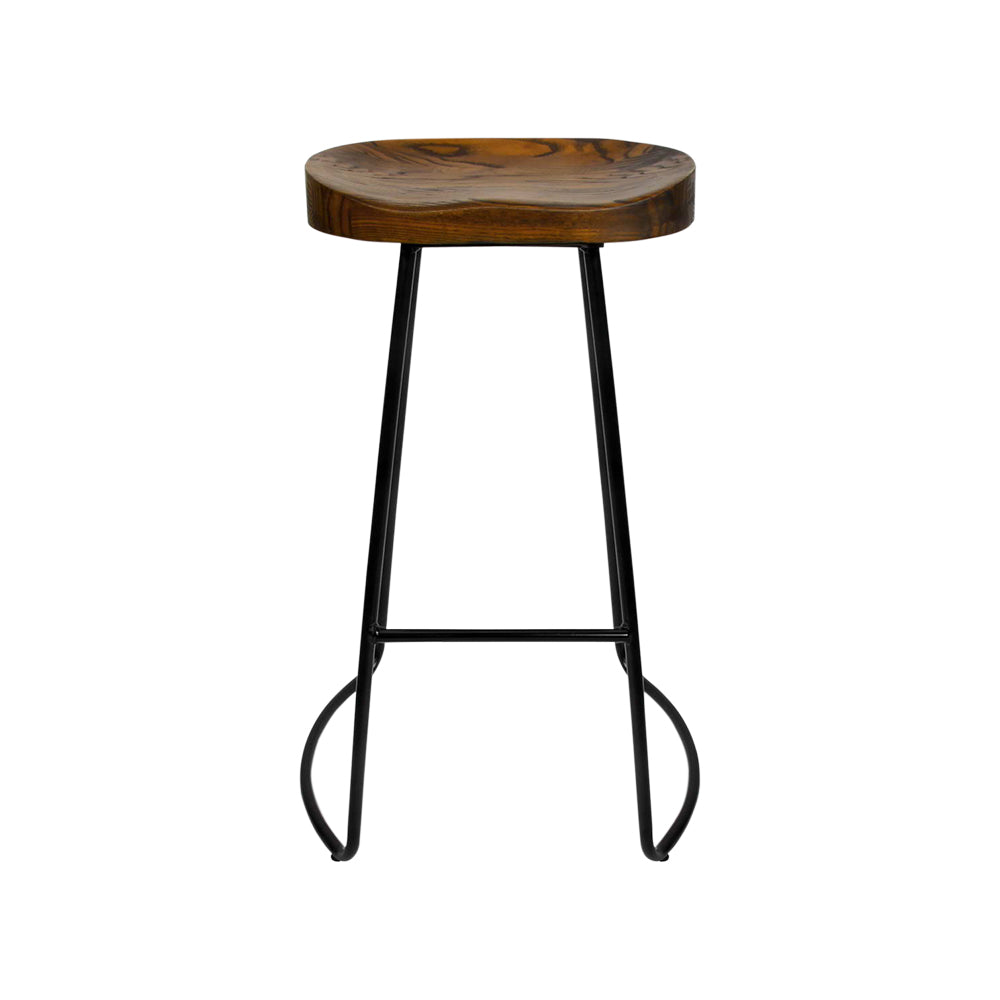 Artiss Set of 4 Elm Wood Backless Bar Stools 65cm - Black and Dark Natural