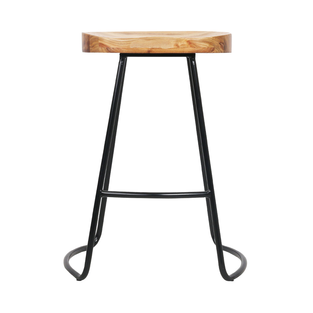 Artiss Set of 2 Elm Wood Backless Bar Stools 65cm - Black and Light Natural