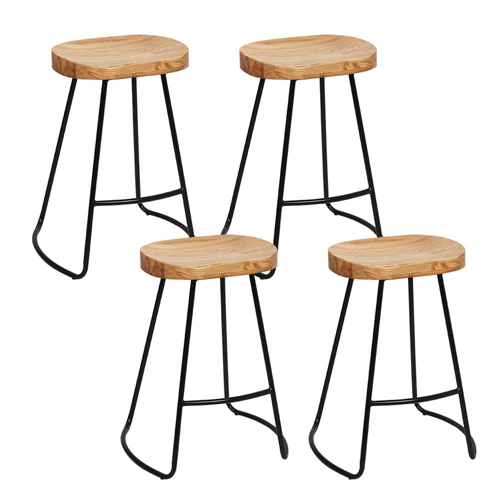 Artiss Set of 4 Elm Wood Backless Bar Stools 65cm - Black and Light Natural