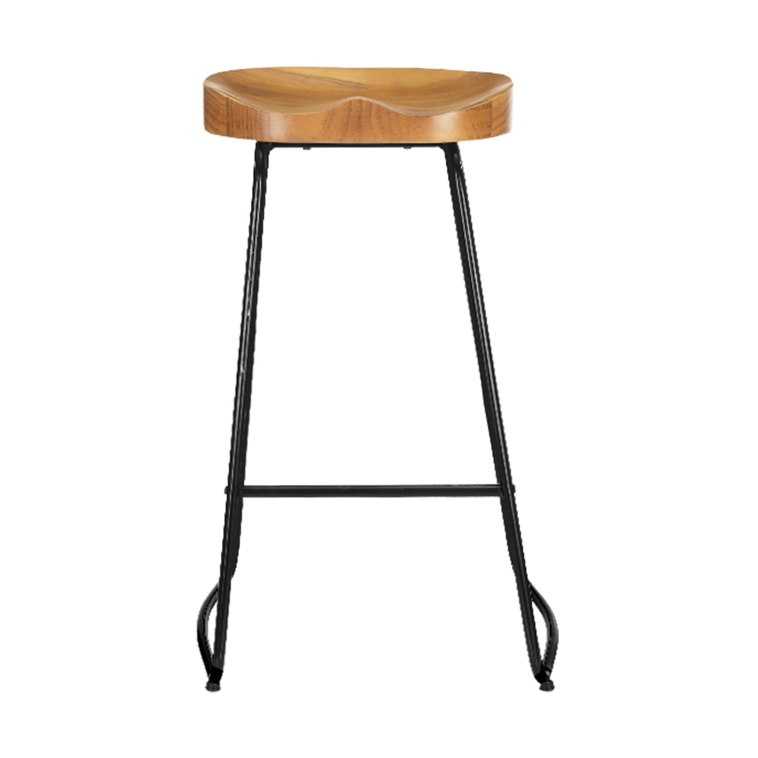 Artiss Set of 2 Elm Wood Backless Bar Stools 75cm - Black and Light Natural