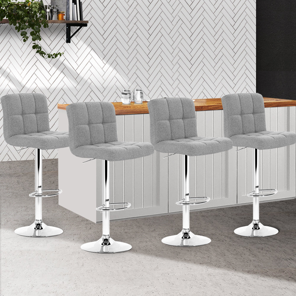 Artiss Set of 4 Fabric Swivel Bar Stools - Grey