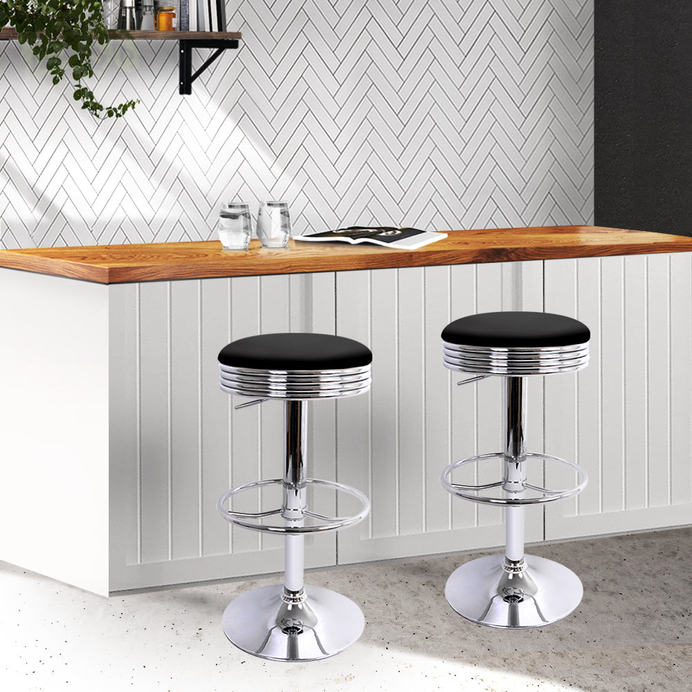 Artiss Set of 4 PU Leather Backless Bar Stools - Black and Chrome