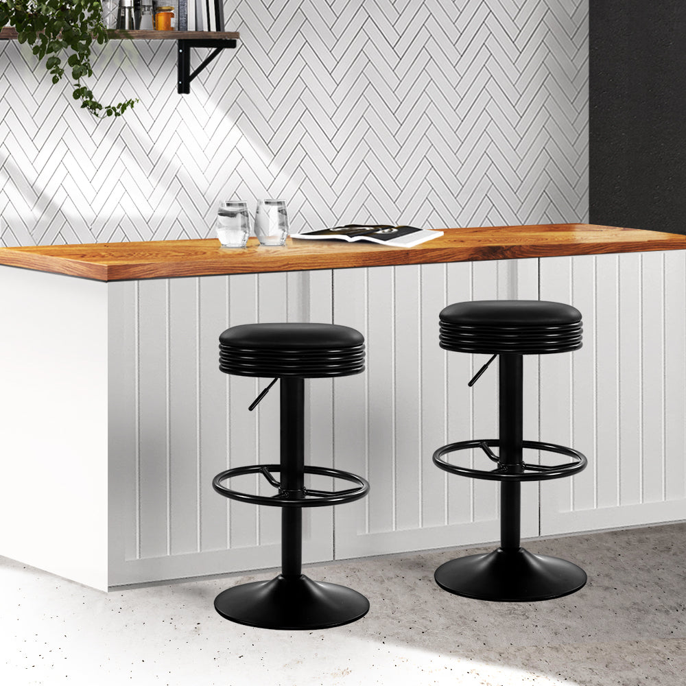 Artiss Set of 2 PU Leather Swivel Backless Bar Stools - Black