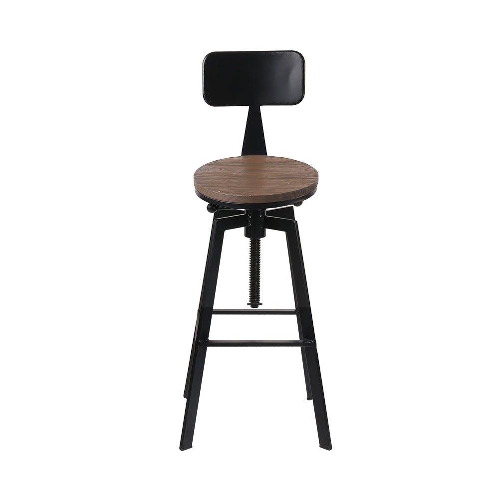 Artiss Set of 2 Rustic Industrial Style Metal Bar Stool - Black and Wood