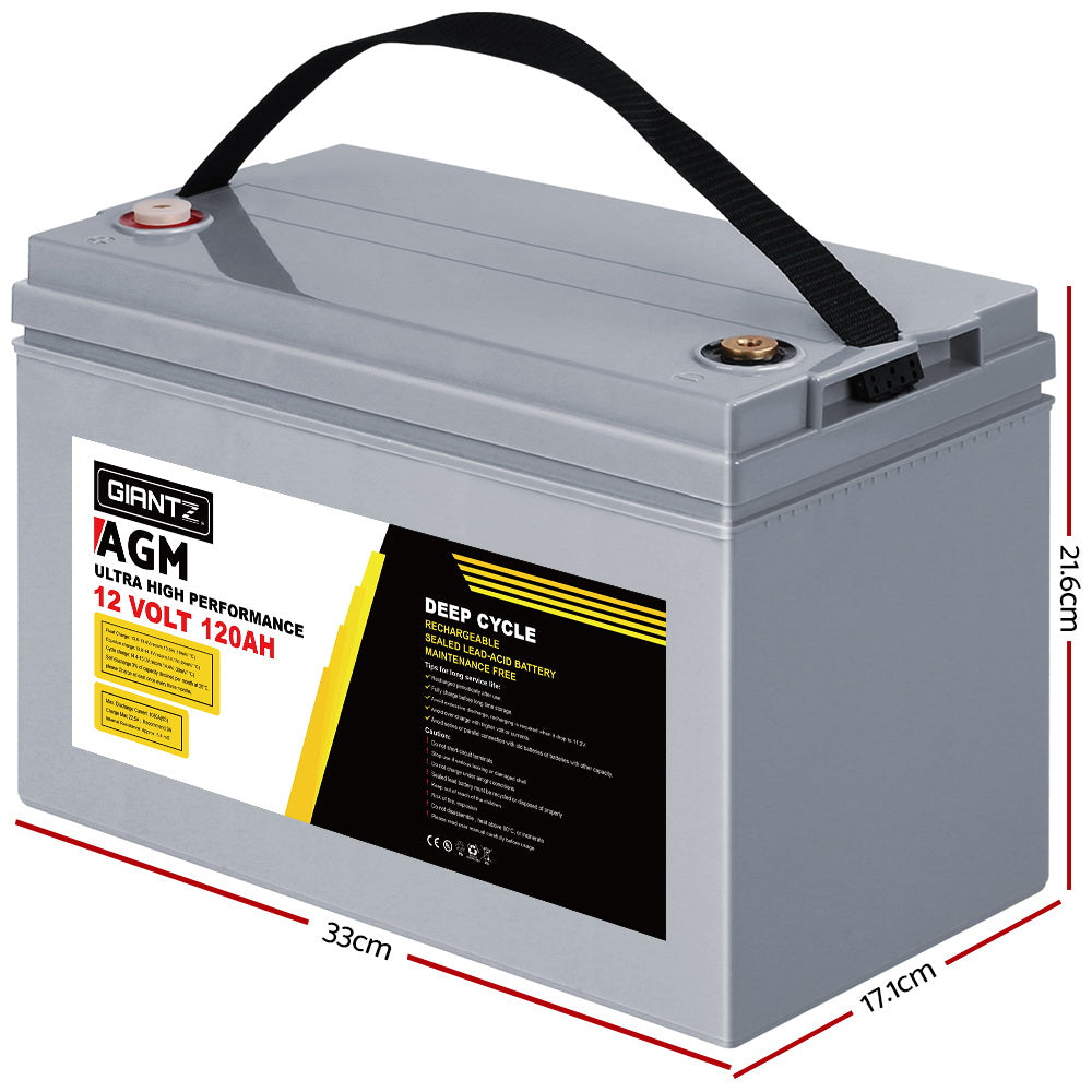 Giantz AGM Deep Cycle Battery 12V 120Ah Marine Sealed Power Portable Box Sola