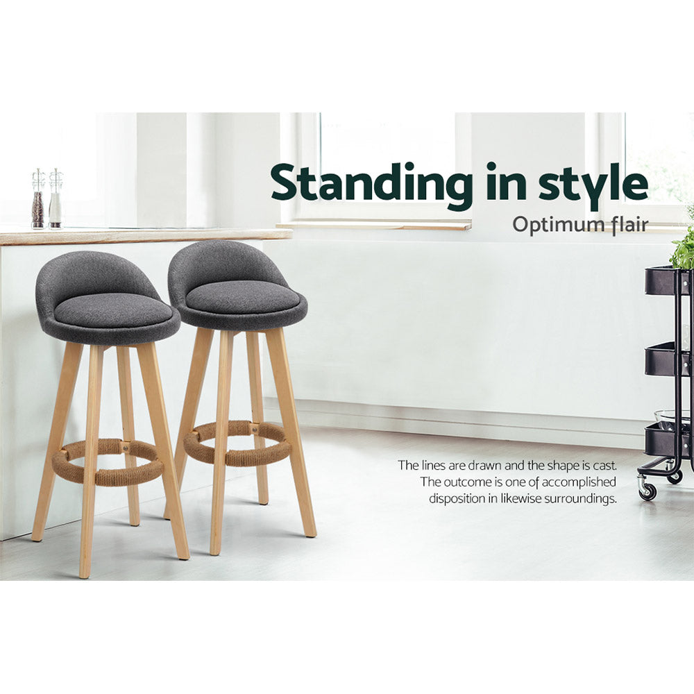 Artiss Set of 2 Fabric Backrest Bar Stools - Grey