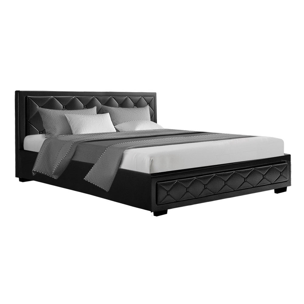 Artiss Tiyo Bed Frame PU Leather Gas Lift Storage - Black King