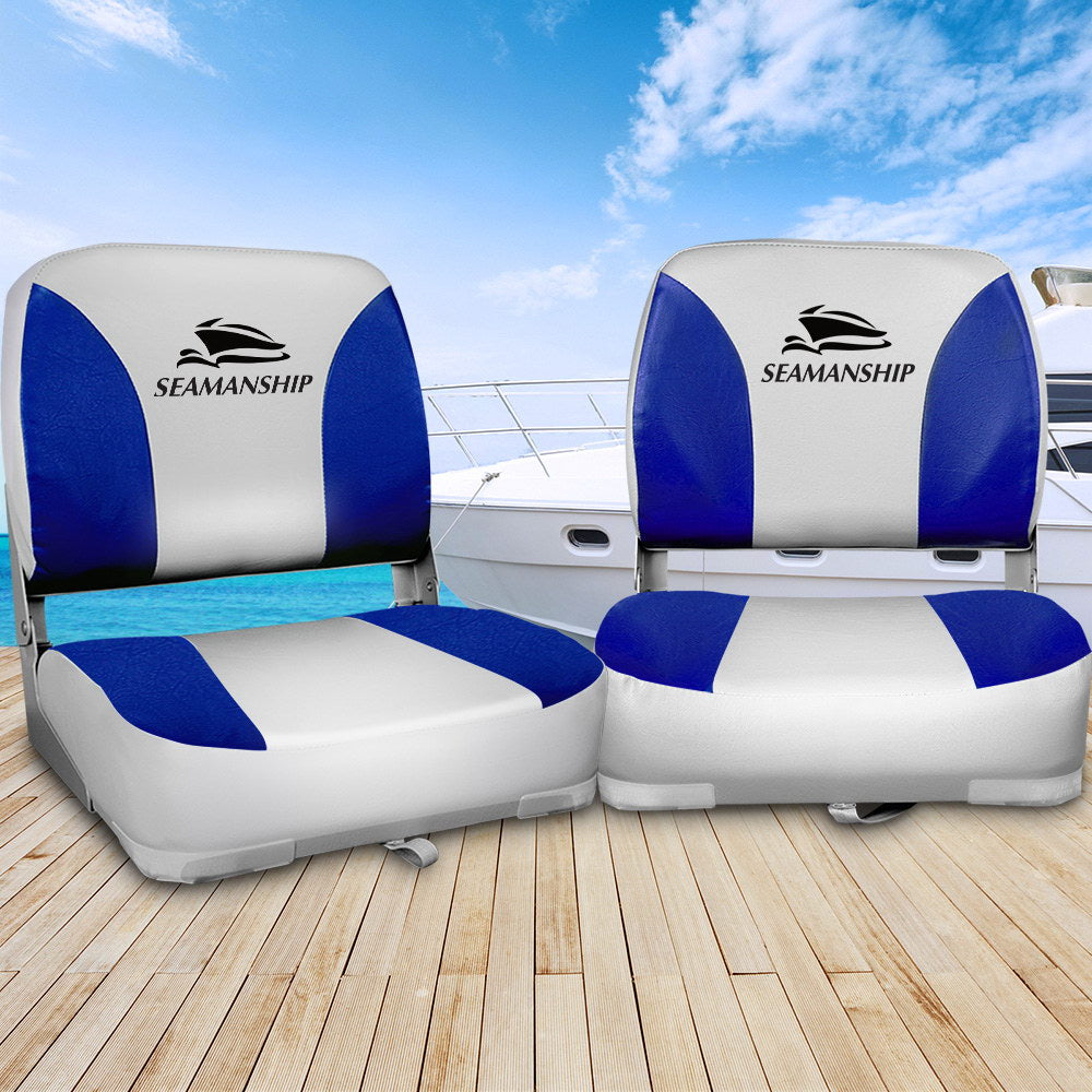 Seamanship Set of 2 Folding Swivel Boat Seats - Grey & Blue