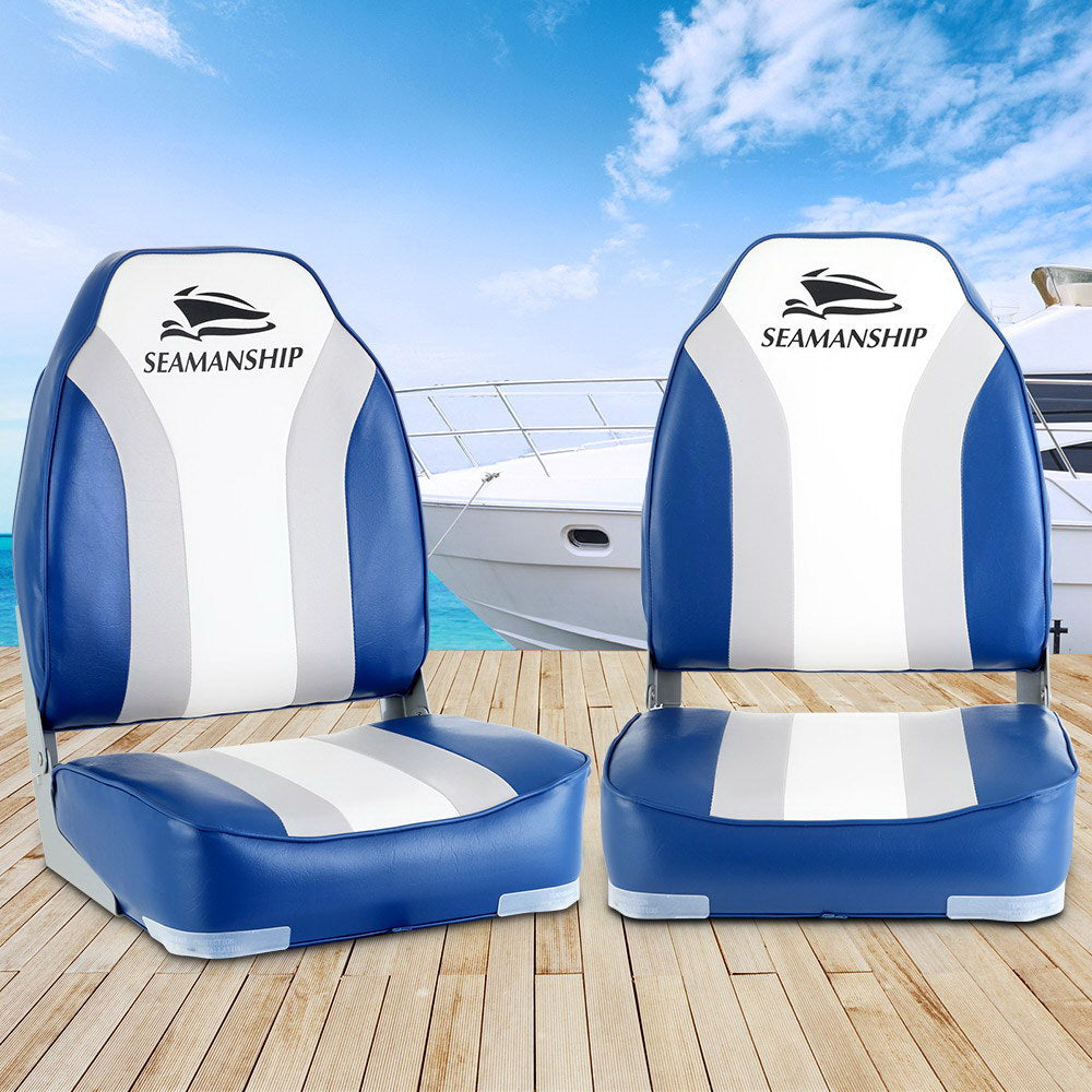 Seamanship 2X Folding Boat Seats Seat Marine Seating Set All Weather Swivels