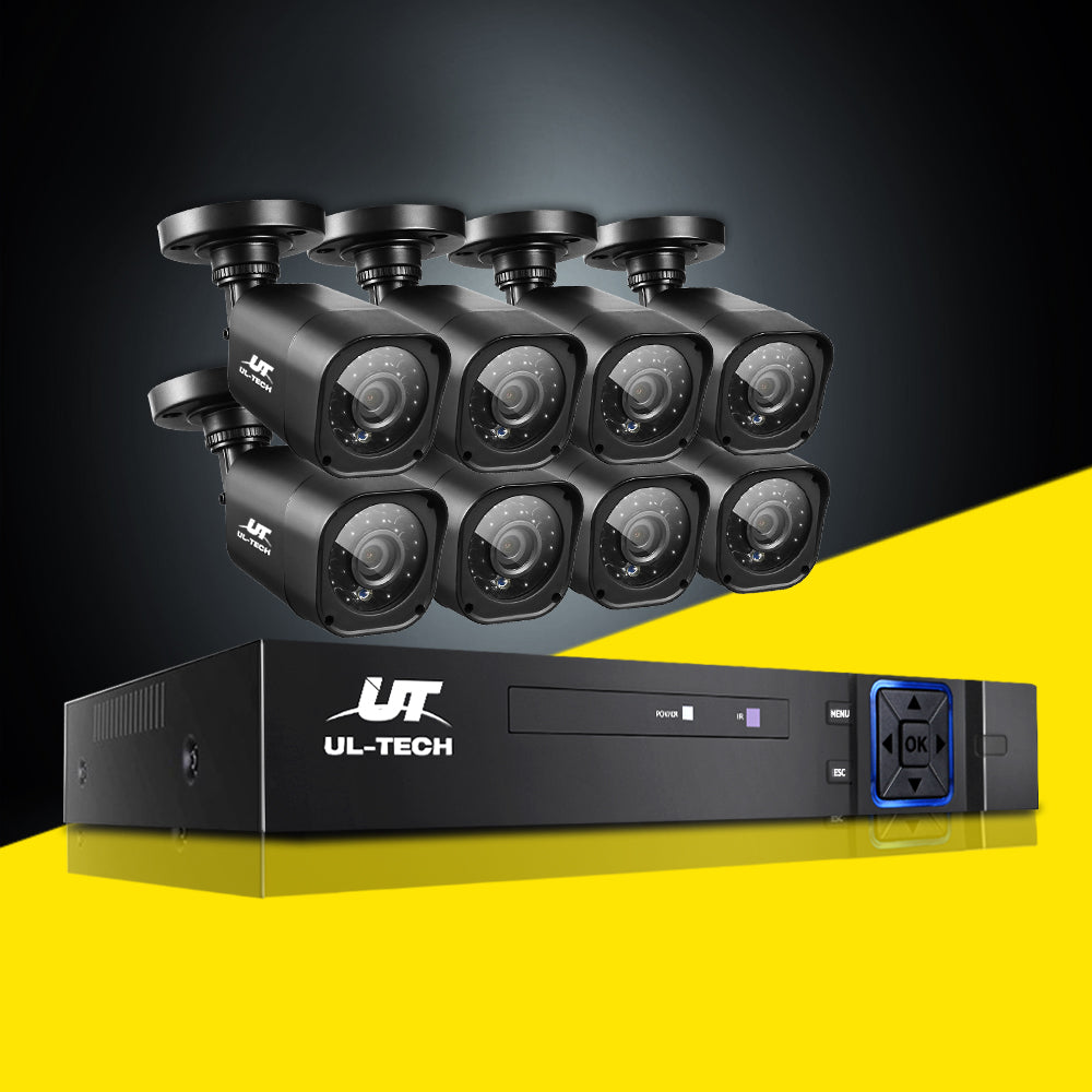 UL-TECH 8CH 5 IN 1 DVR CCTV Security System Video Recorder /w 8 Cameras 1080P HDMI Black