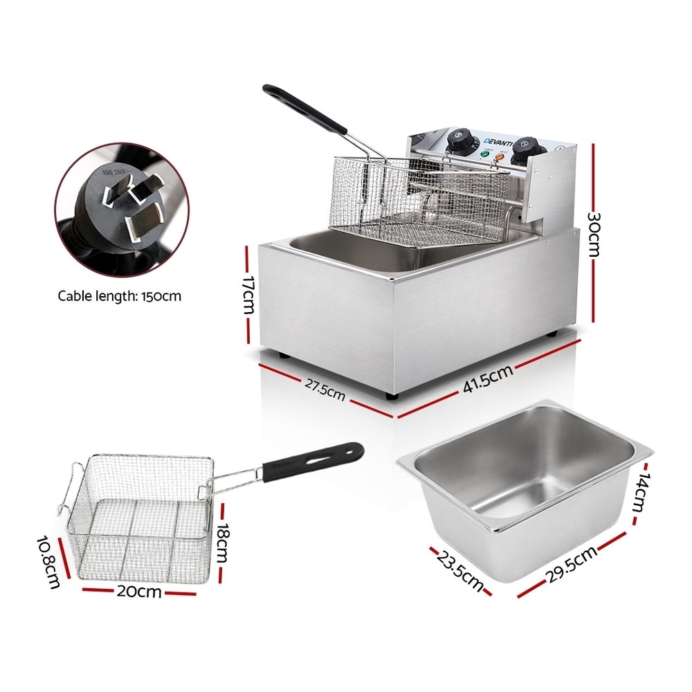 Devanti Commercial Electric Single Deep Fryer - Silver