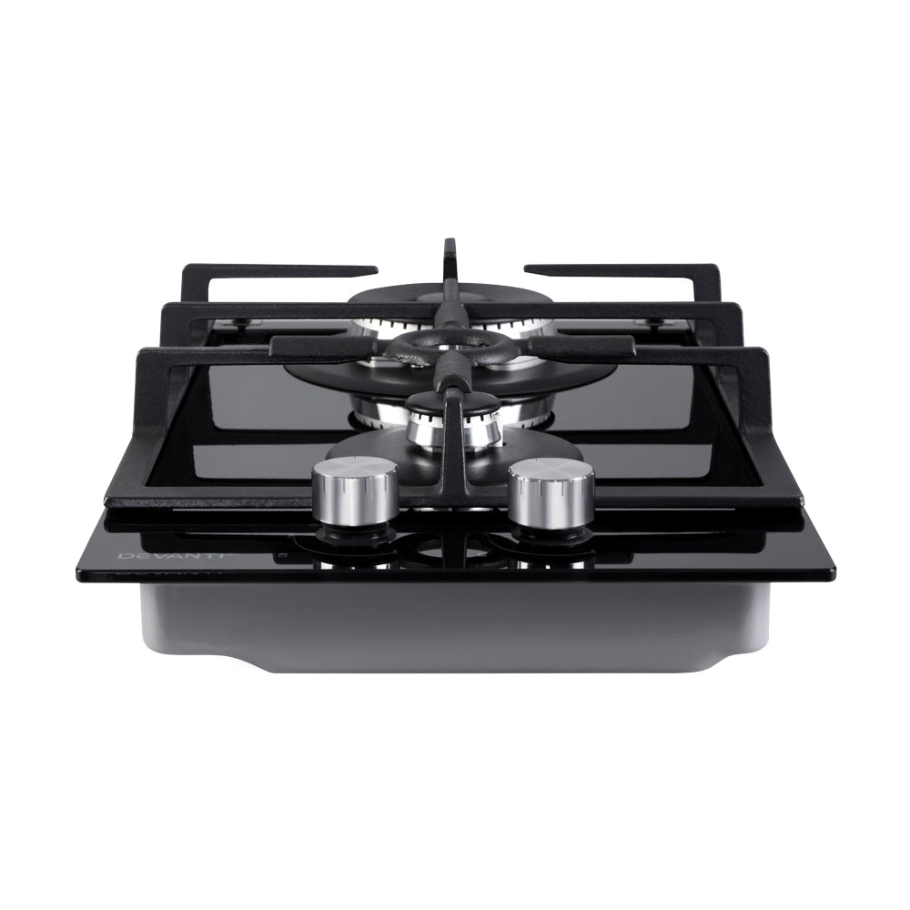 Devanti Gas Cooktop 30cm Gas Stove Cooker 2 Burner Cook Top Knobs NG LPG Black