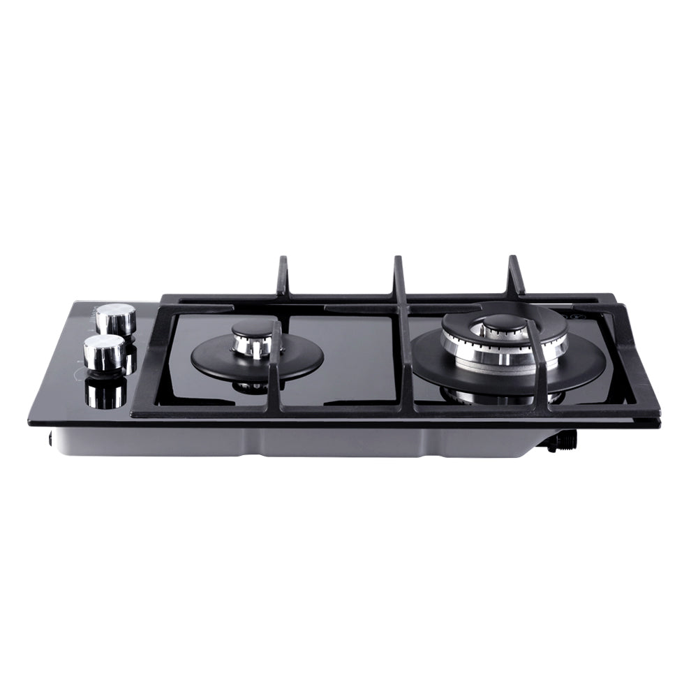 Devanti Gas Cooktop 30cm Gas Stove Cooker 2 Burner Cook Top Knobs NG LPG Black