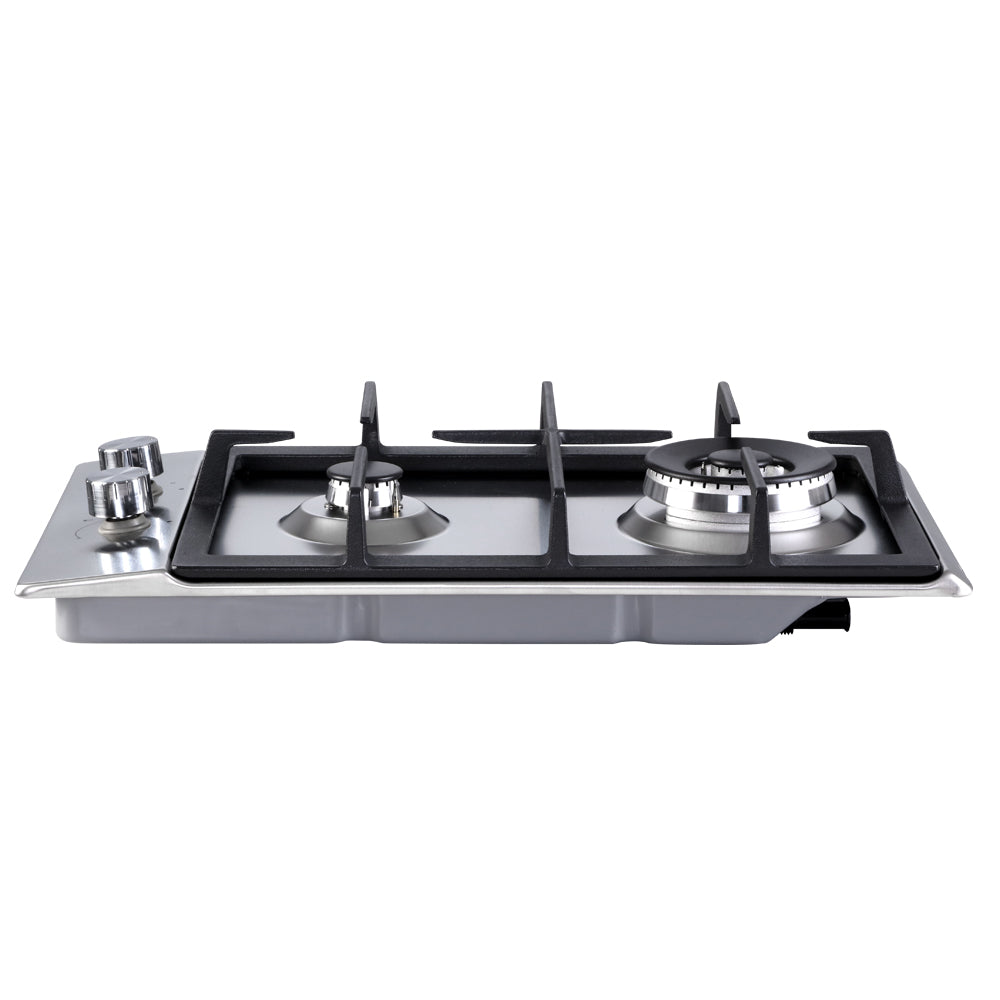 Devanti Gas Cooktop 30cm Gas Stove Cooker 2 Burner Cook Top Knobs NG LPG Steel