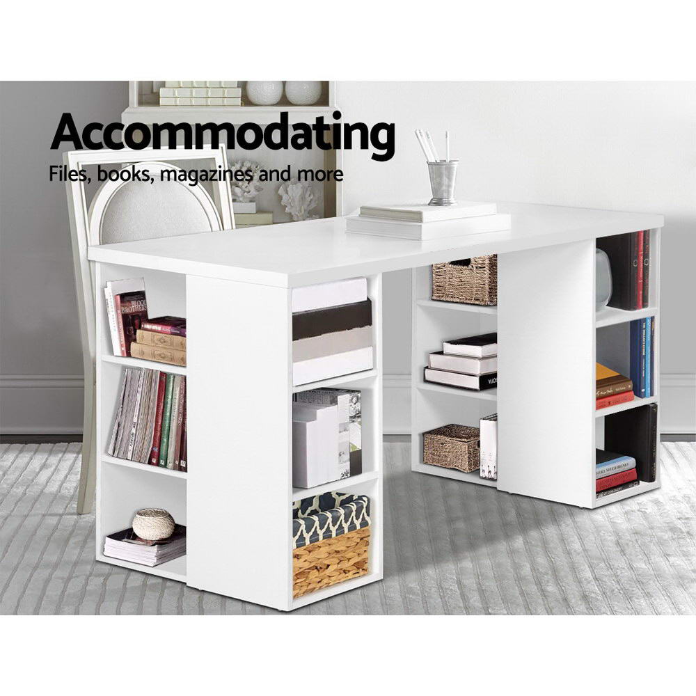 Artiss 3 Level Desk with Storage & Bookshelf - White