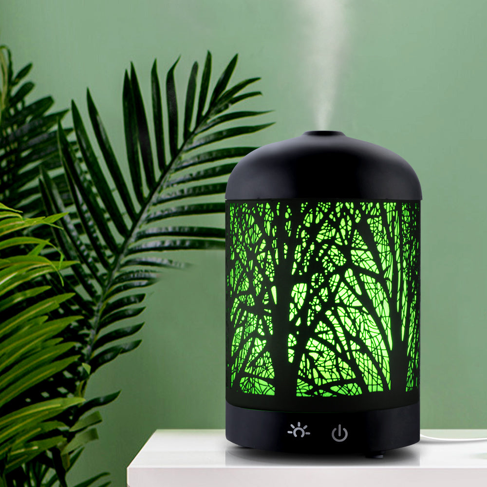 DEVANTI Aroma Diffuser Aromatherapy LED Night Light Iron Air Humidifier Black Forrest Pattern 160ml