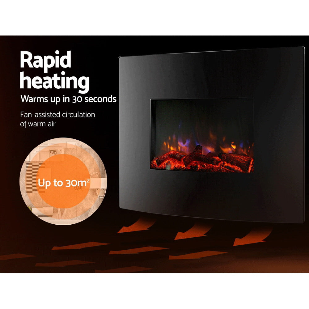 Devanti 2000W Wall Mounted Electric Fireplace Fire Log Wood Heater Realistic Flame