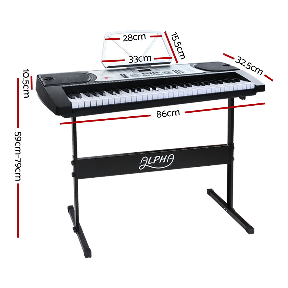 Alpha 61 Keys Electronic Piano Keyboard LED Electric Silver with Music Stand for Beginner