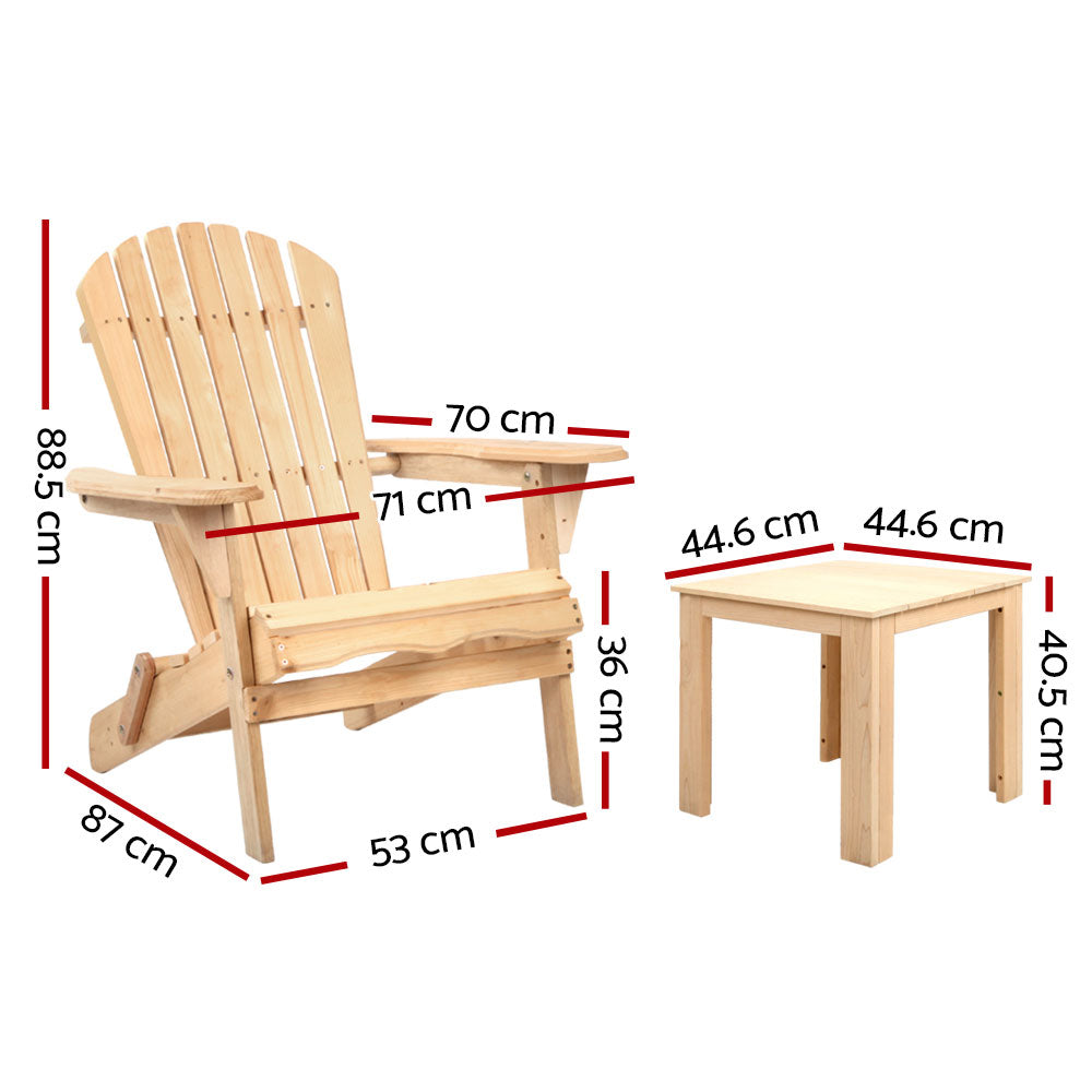 Gardeon 3 Piece Wooden Outdoor Beach Chair and Table Set