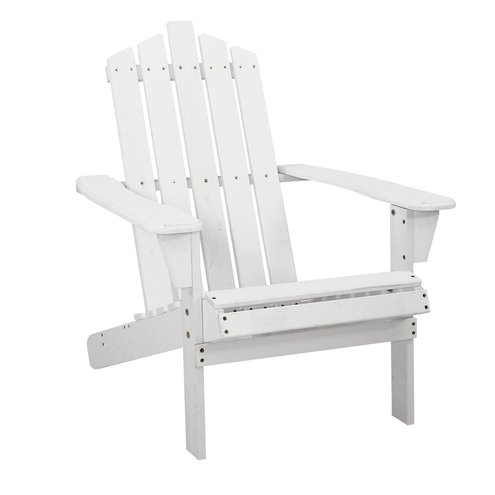 Gardeon Outdoor Sun Lounge Beach Chairs Table Setting Wooden Adirondack Patio - White