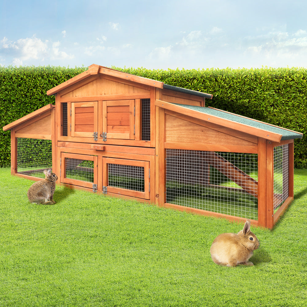 i.Pet Rabbit Hutch Chicken Coop Wooden Pet Hutch 169cm x 52cm x 72cm