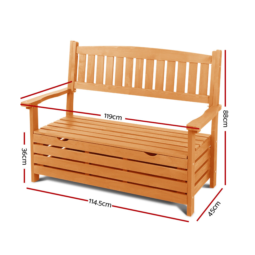 Gardeon Outdoor Storage Bench Box Wooden Garden Chair 2 Seat Timber Furniture