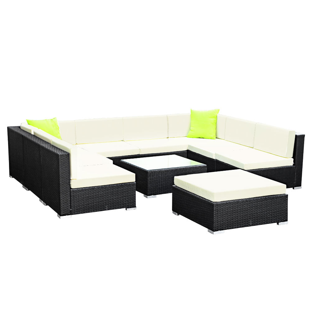 Gardeon 10PC Sofa Set with Storage Cover Outdoor Furniture Wicker