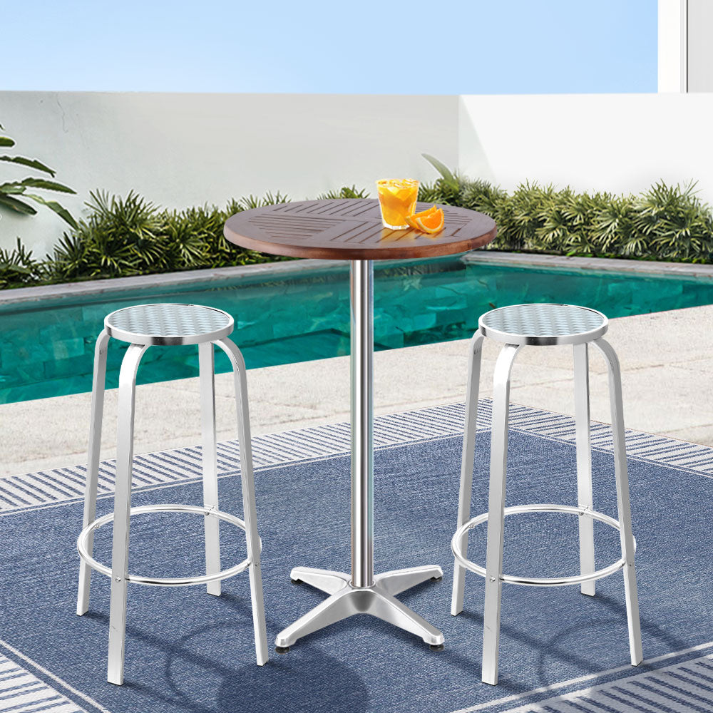 Gardeon Outdoor Bistro Set Bar Table Stools Adjustable Aluminium Cafe 3PC Square