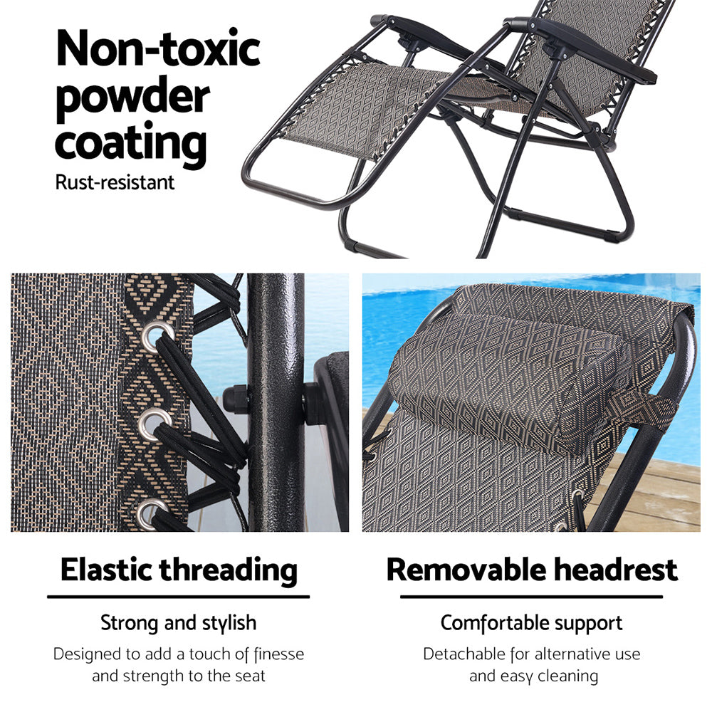 Gardeon Zero Gravity Chair 2PC Reclining Outdoor Sun Lounge Folding Camping