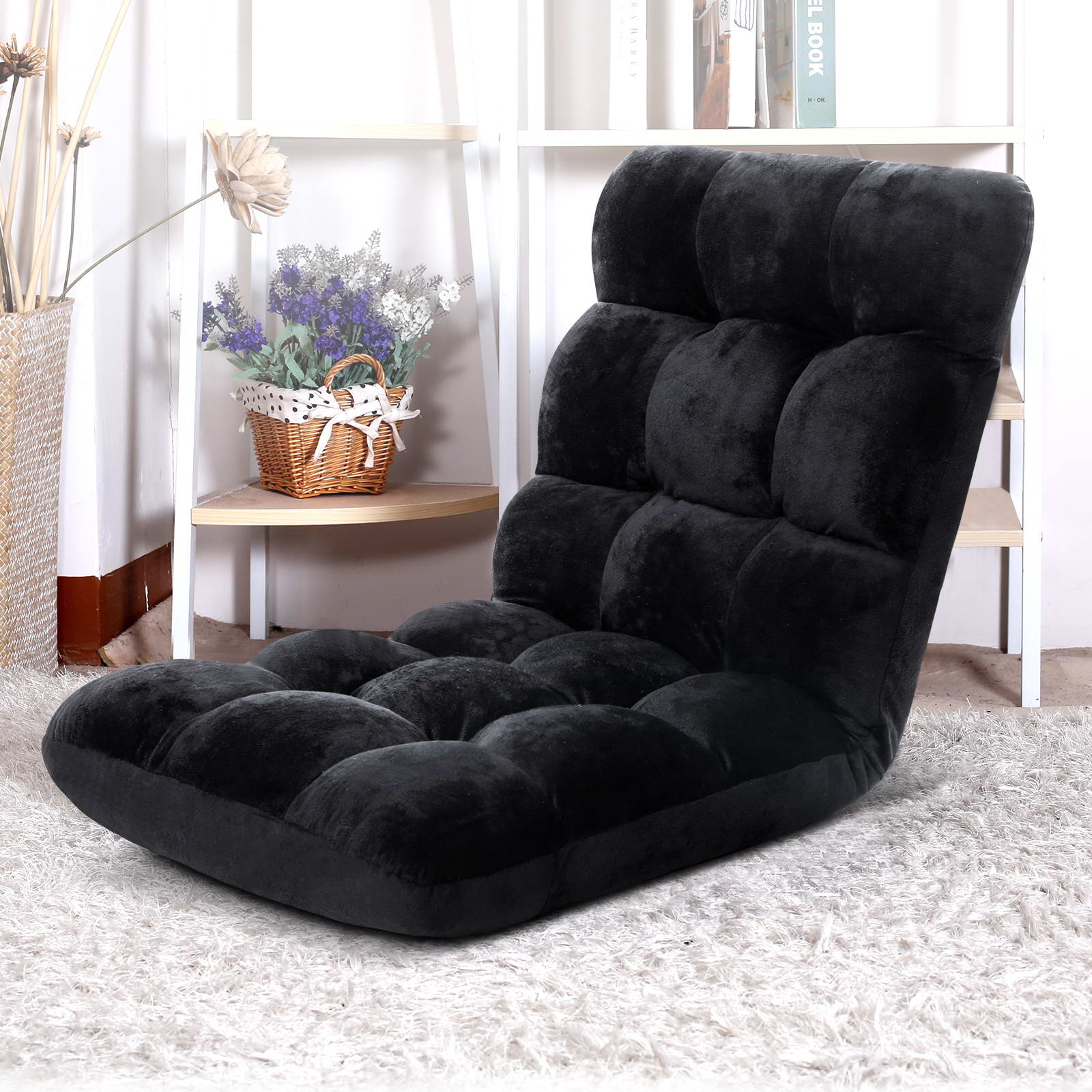 Artiss Lounge Sofa Floor Recliner Futon Chaise Folding Couch Black