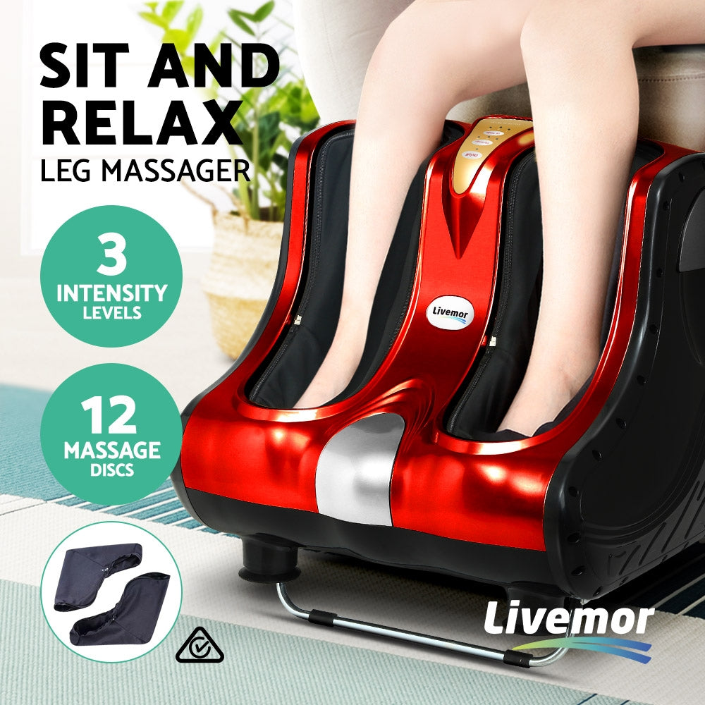 Livemor Foot Massager Shiatsu Ankle Calf Leg Massagers Circulation Enhancer Red