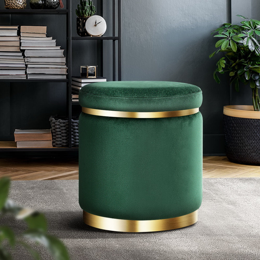 Artiss Ottoman Round Velvet Foot Stool Foot Rest Pouffe Padded Seat Pouf Green