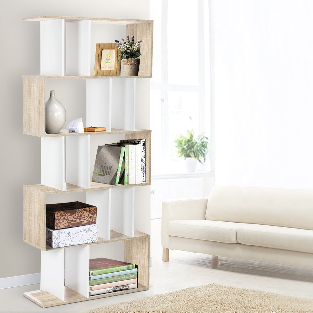 Artiss 5 Tier Display Book Storage Shelf Unit - White Brown