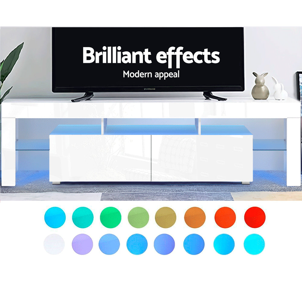 Artiss 189cm RGB LED TV Stand Cabinet Entertainment Unit Gloss Furniture Drawers Tempered Glass Shelf White