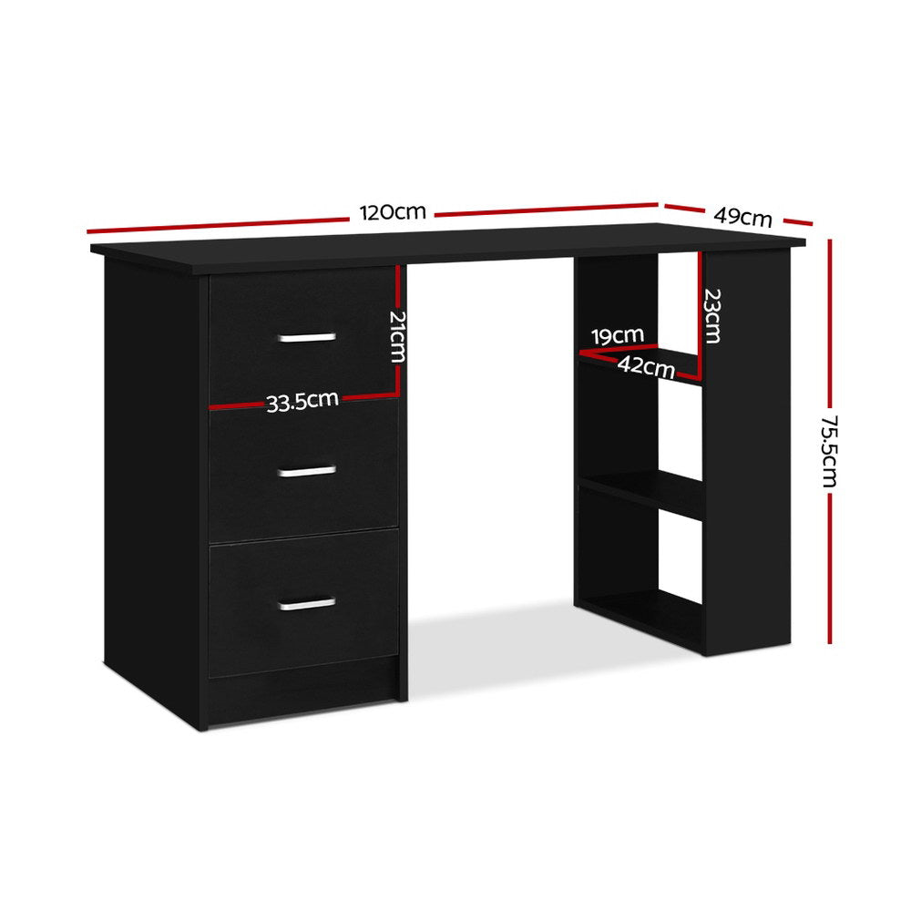 Artiss Office Computer Desk Student Study Table Workstation 3 Drawers 120cm Black