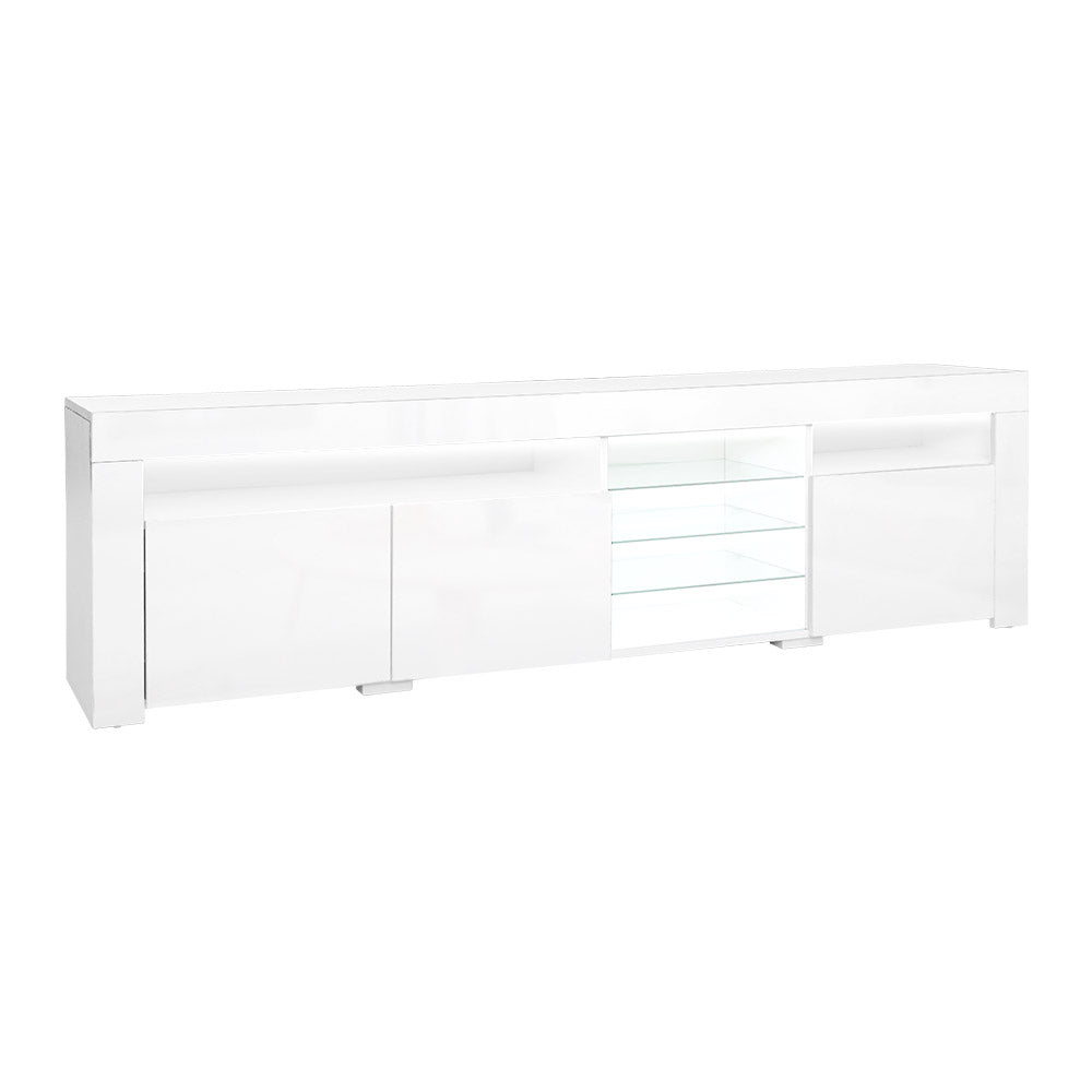 Artiss TV Cabinet Entertainment Unit Stand RGB LED Gloss 3 Doors 180cm White