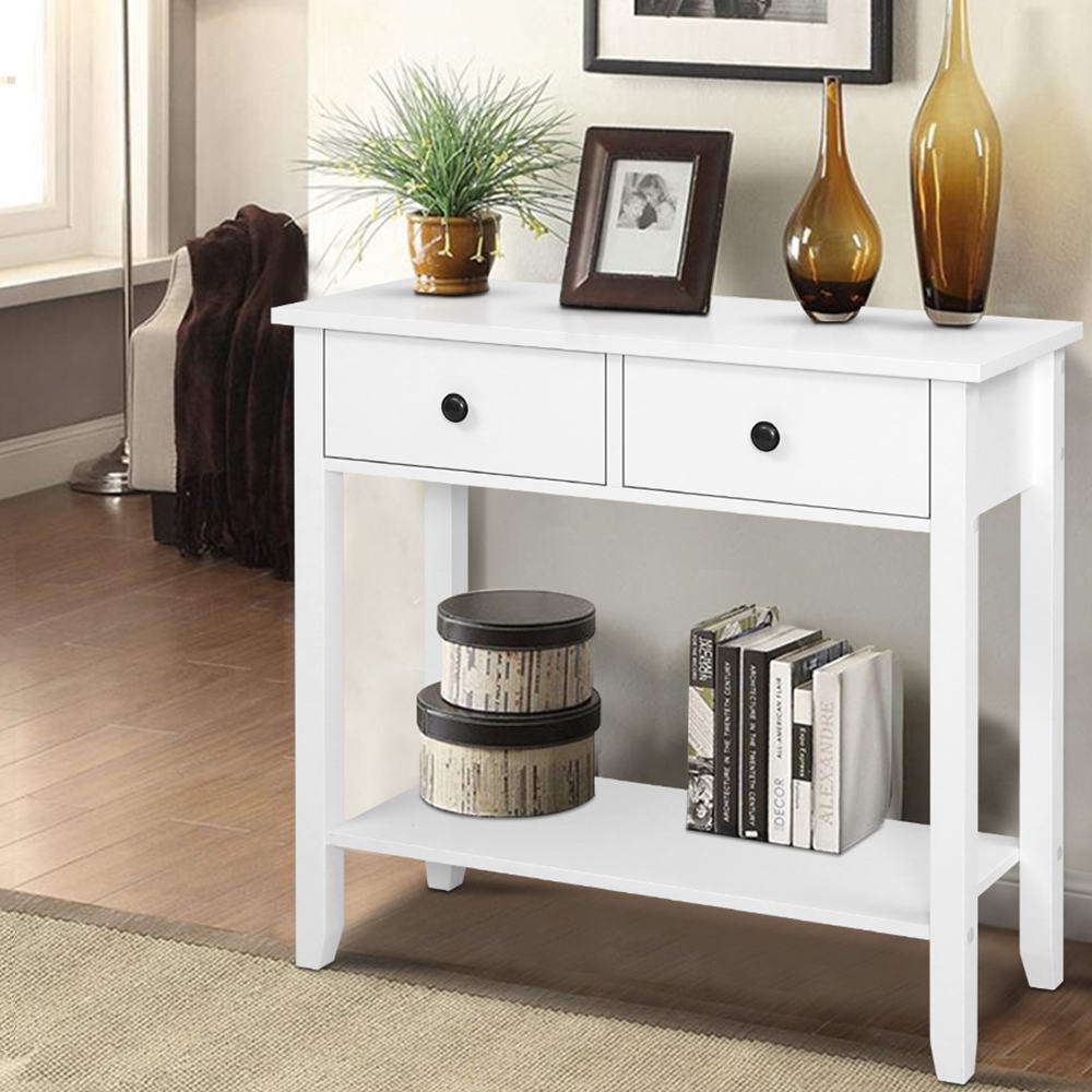 Hallway Console Table Hall Side Entry 2 Drawers Display White Desk Furniture