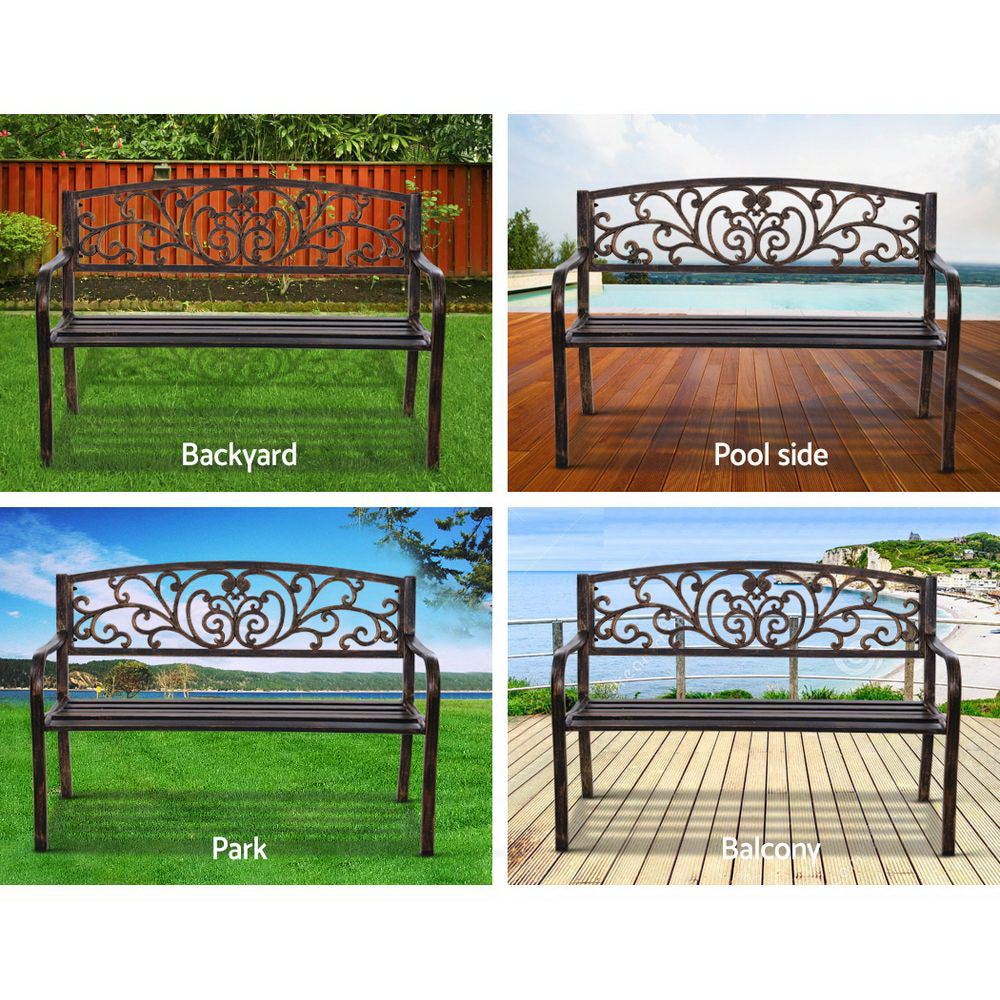 Gardeon Cast Iron Garden Bench - Bronze