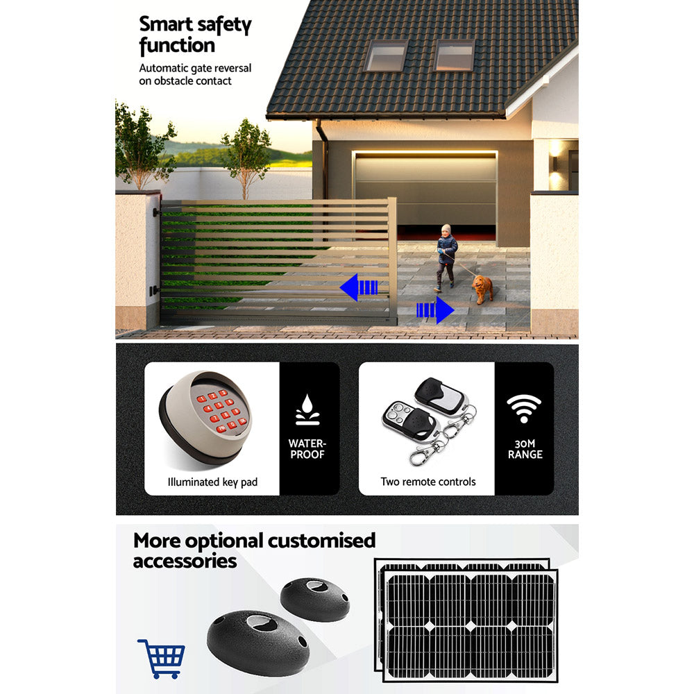 LockMaster Electric Sliding Gate Opener 1800KG With Keypad Remote 6M Rail