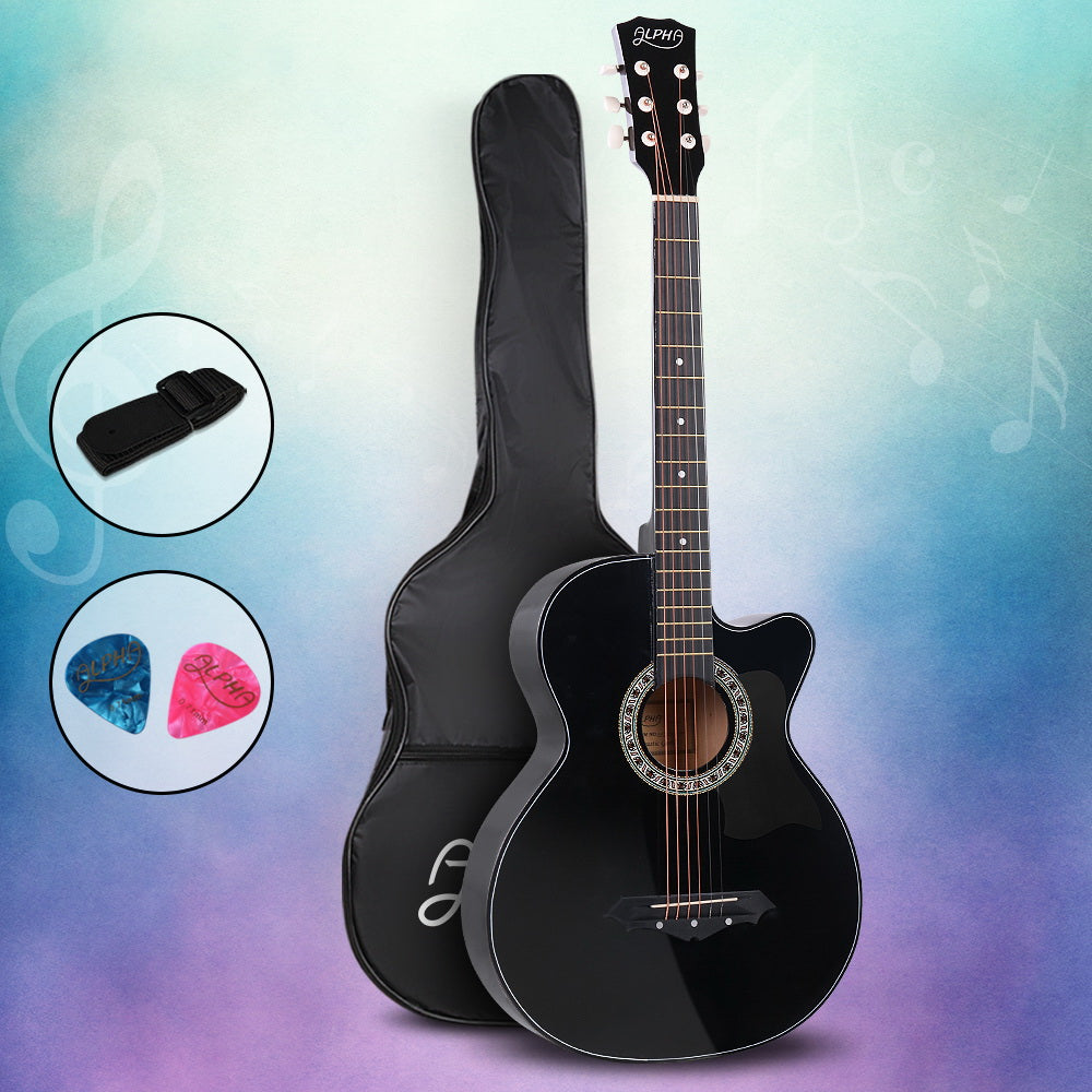 ALPHA 38 Inch Wooden Acoustic Guitar Black