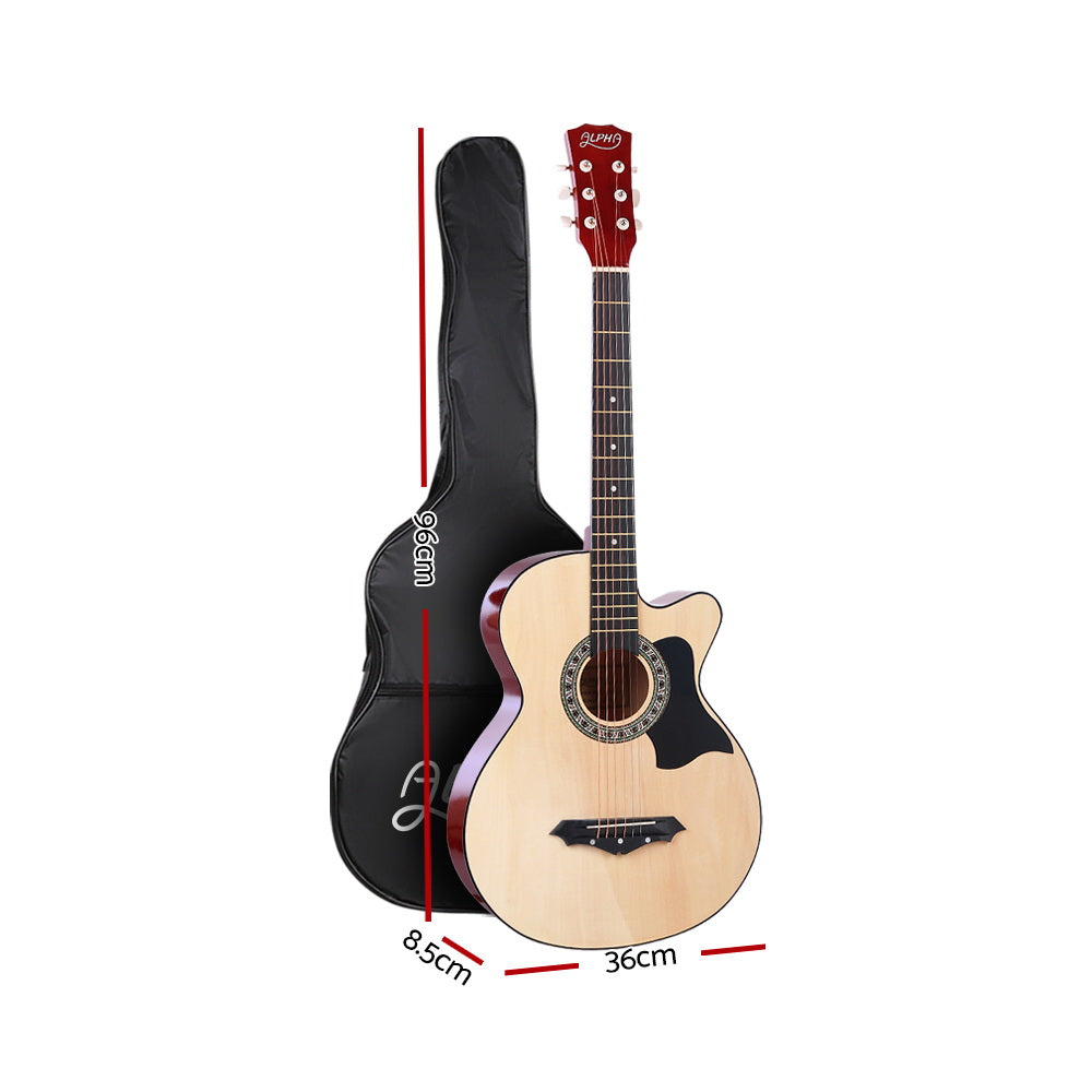 ALPHA 38 Inch Wooden Acoustic Guitar Natural Wood