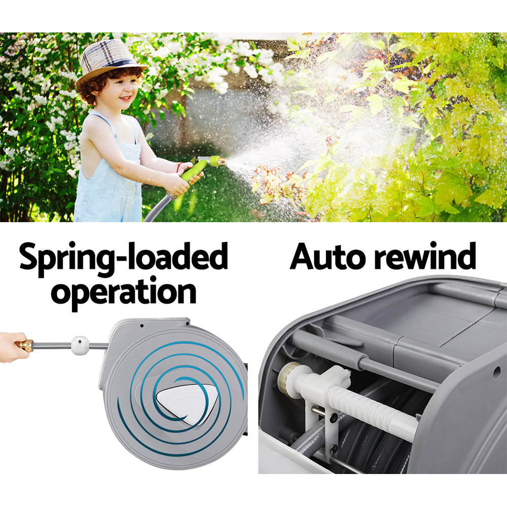 20M Retractable Water Hose Reel Garden Storage AutoRewind Spray Gun